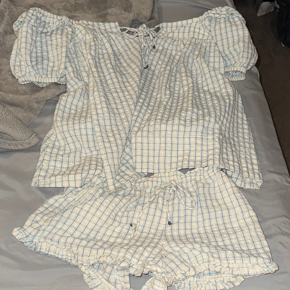 Free People Plaid Off-Shoulde Set